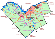 Map of Ottawa showing urban area, highways, waterways, and historic townships