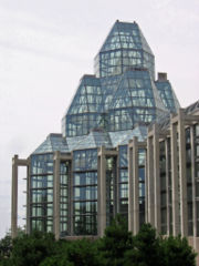 The glass façade of Canada's National Gallery.
