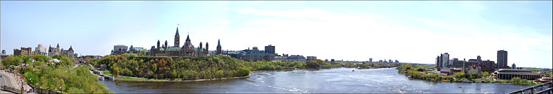 The back of the Parliament buildings as seen from the Ottawa River