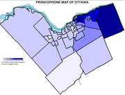 Map of Ottawa showing the francophone concentrations
