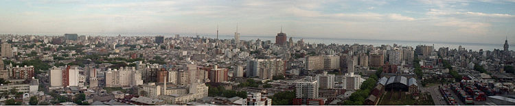 Panorama of Montevideo. Taken from the Torre Antel Torre de las Telecomunicaciones. The Salvo Palace is visible on the far right.