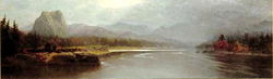 Columbia River, Cascade Mountains, Oregon (1876) by Vincent Colyer (oil on canvas). Beacon Rock is visible on the left.