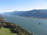 The Columbia River, as it forms the border between Washington and Oregon.