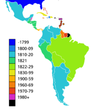 Dates of independence of countries in the Americas.