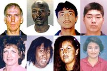 In the U.S., the FBI identifies fugitives to categories they define as sex, physical features, occupation, nationality, and race. From left to right, the FBI assigns the above individuals to the following races: White, Black, White (Hispanic), Asian. Top row males, bottom row females.