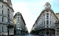 Art-deco and neoclassical syles converge at Diagonal Norte.