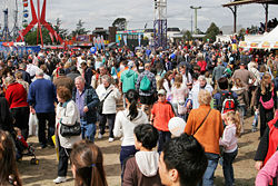 A crowd gathering in Melbourne, Australia.