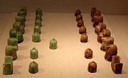 Iranian chess set, glazed fritware, twelfth century. New York Metropolitan Museum of Art.
