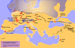 Sites where typical Neanderthal fossils have been found.