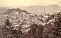 Simla (now Shimla), India, in 1865. Simla was a well-known hill station which Kipling visited every summer from 1885 to 1888. Christ Church is on the right.