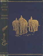 Cover of the 1894 first edition of The Jungle Book illustrated by Lockwood Kipling.