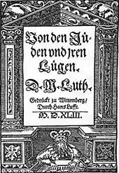The original title page of On the Jews and their Lies, written by Martin Luther in 1543.