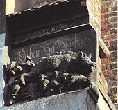 Judensau on the Wittenberg church. The imagery of Jews in contact with pigs or representing the devil was common in German.