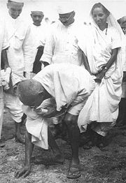 Gandhi at Dandi, April 5, 1930, at the end of the Salt March.