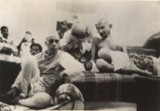 Jawaharlal Nehru sitting next to Gandhi at the AICC General Session, 1942
