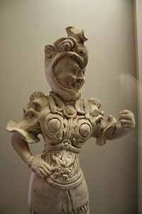 A tomb guard (wushi yong), terracotta sculpture, Tang Dynasty, early 8th century