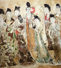 Ladies from a mural of Li Xianhui's tomb in the Qianling Mausoleum, where Wu Zetian was also buried in 706