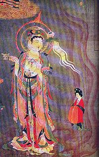 A Tang-era painting of a Bodhisattva holding an incense burner, from Dunhuang