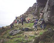 Explorer Scouts climbing at Stanage Edge