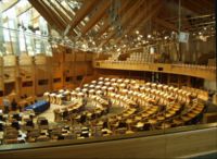 The debating chamber of the Scottish Parliament.