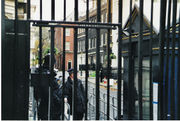 After the 1991 bombing, security at Number 10 was enhanced.  An iron gate now blocks access to the street; visitors can only view the Prime Minister's residence from a distance, as seen in this picture.