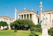 The Academy, designed by Theophil Freiherr von Hansen and completed in 1885, in Athens, Greece.