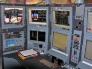 Flight test engineer's station on the lower deck of A380 F-WWOW at the 2006 Farnborough International Airshow.