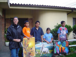 Child sponsor with artistic children at Bogota, Colombia
