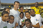 Brazil star Dunga, with children from SOS Children's Villages in Brazil