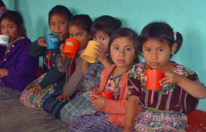 Children drink water at break