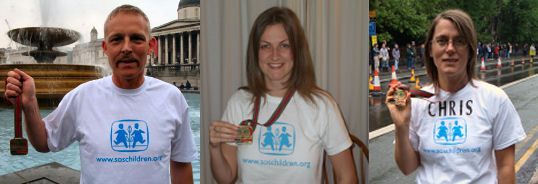 2006 London Marathon runners Stuart Ward, Kelly Edwards and Chris Atwell