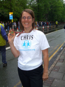 Chris Atwell with her prized London Marathon medal