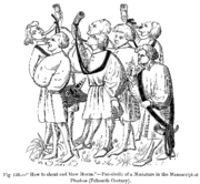 "How to shout and blow Horns."--Facsimile of a miniature in the Manuscript of Phoebus (15th century)