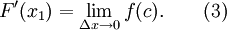 F'(x_1) = \lim_{\Delta x \to 0} f(c). \qquad (3) 