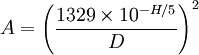 A =\left ( \frac{1329\times10^{-H/5}}{D} \right ) ^2