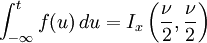 \int_{-\infty}^t f(u)\,du = I_x\left(\frac{\nu}{2},\frac{\nu}{2}\right) 