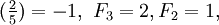 (\tfrac{2}{5}) = -1, \,\, F_3  = 2, F_2=1,