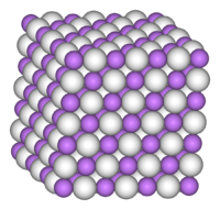 Space-filling model of part of the crystal structure of lithium hydride