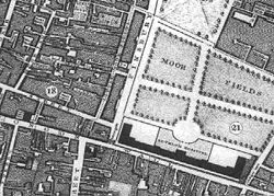 Map of London Wall, Moorgate, Moorfields and Bethlem Royal Hospital from John Rocque's Map of London, dated 1746