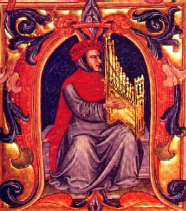 Francesco Landini, the most famous composer of the Trecento, playing a portative organ (illustration from the 15th century Squarcialupi Codex)