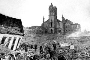 This photograph shows the aftermath of the hurricane and the destruction it wrought.