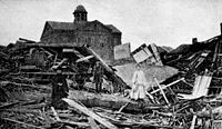 Homes in Galveston such as this one were reduced to timbers by the hurricane winds and floods.