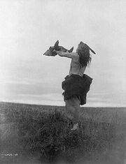 A Mandan hunter with his sacred buffalo skull, circa 1909. Photograph by Edward S. Curtis.