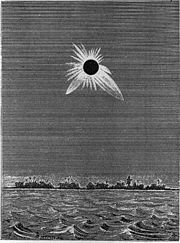 French and American expeditions converged on Caroline Island in May 1883 to observe an unusually long total solar eclipse. An expedition member made this drawing.