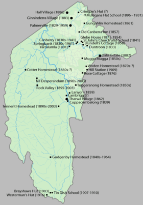 Significant homesteads, structures and settlements in the ACT prior to 1909.