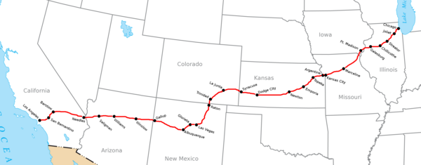 Route of the Scott Special from Los Angeles, California, to Chicago, Illinois.