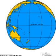 Orthographic projection centered over Howland Island.