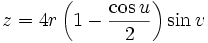 z = 4r\left(1 - \frac{\cos u}{2}\right) \sin v