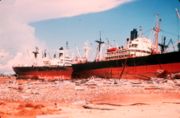 Ships beached in Gulfport, Mississippi.