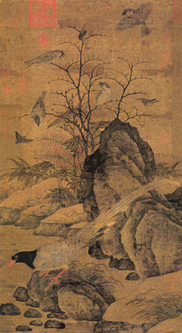 Image:Huang Zhucai, Mountain Magpie, Sparrows and Bramble.jpg